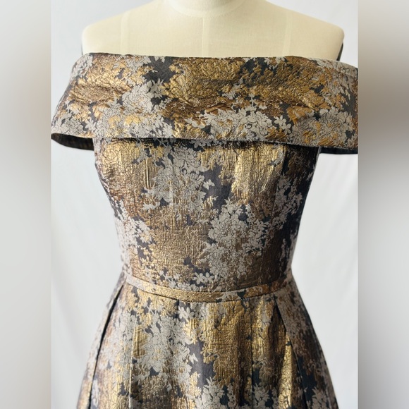 Calvin Klein multi metallic floral off-the- shoulder cocktail dress 2 - Picture 5 of 14